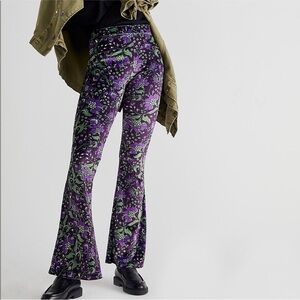 Flare street x Free People women’s bohemian velvet flares pants floral 8-10